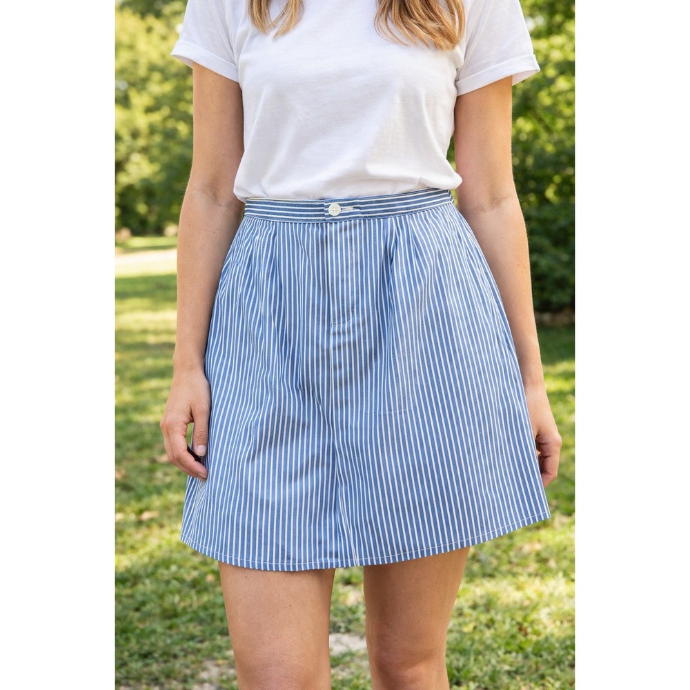 Banana Republic Mini Skirt‎ Women Size 14 Blue White Striped Preppy Coastal